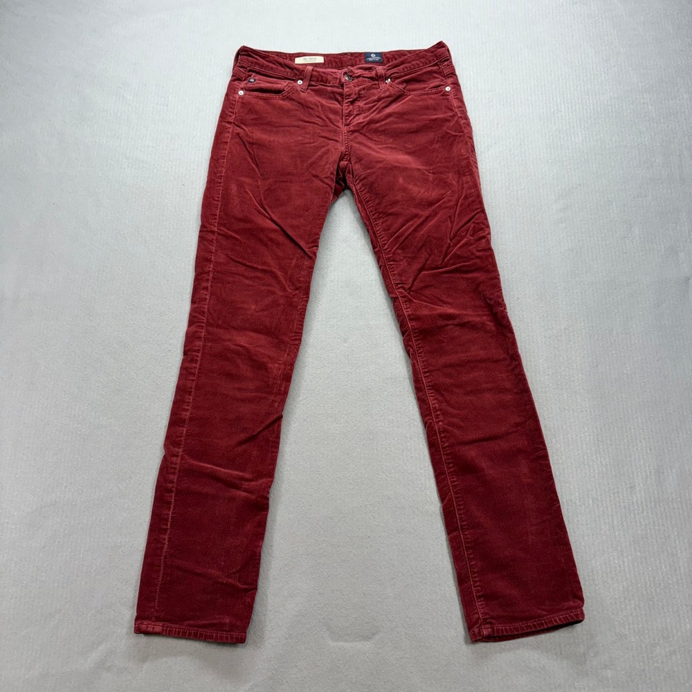 AG Adriano Goldschmied The Stevie Pants Womens 28R Burgundy‎ Red Corduroy Slim